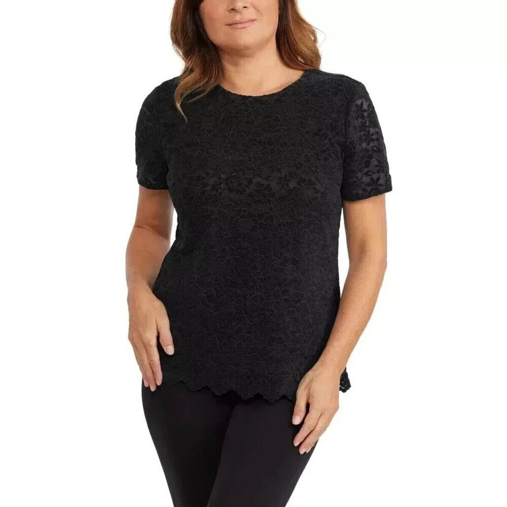 NWOT Teddi Rose Women's S Black Floral Lace Short Sleeve Top
